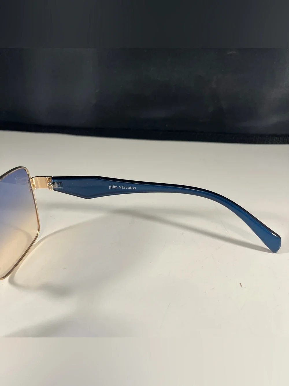 John Varvatos Gold Trim Blue Square Eyeglasses Frames